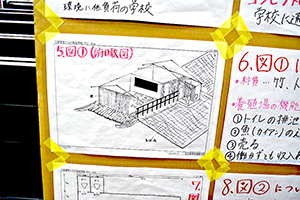 生徒の考えた筏住居型学校のエスキス